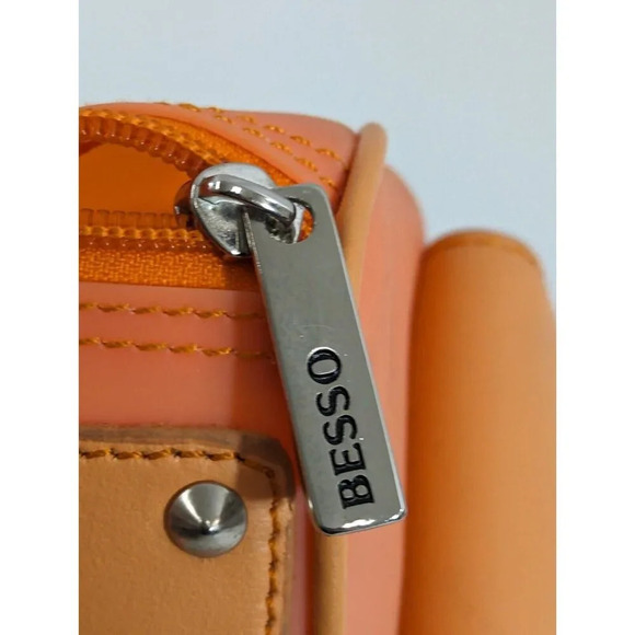 Besso Designer Leather Handbag Orange Purse Silver Stud ID Tag Style No. 2494 - Picture 6 of 10